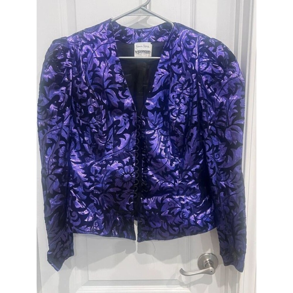 Vintage Neiman Marcus Parrique Purple Metallic Brocade Jacket Size 14